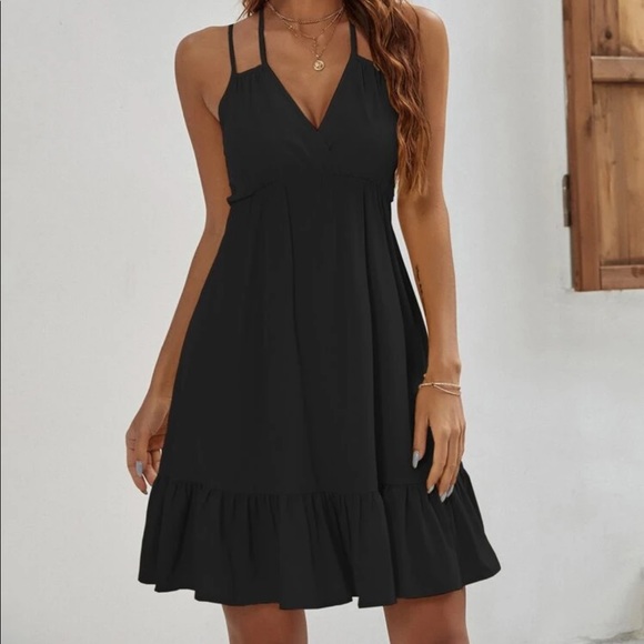 Boho strappy V neck ruffle hem dress - Picture 4 of 7